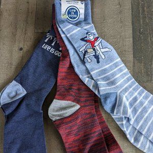 LIG Life Is Good 3 Pack Novelty Beach Chair Palm Tree Crew Socks size 10 - 13